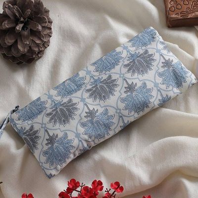 Alternate image for Lotus-Themed Trellis-Patterned Blue Mini Cotton Cosmetic Bag Dream of Lotus