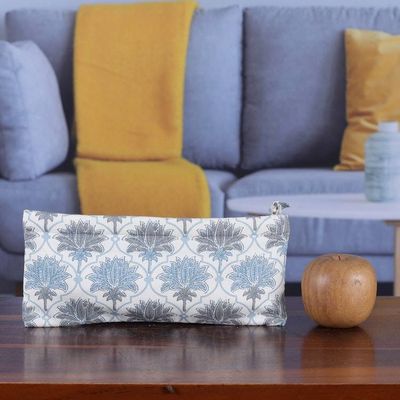 Alternate image for Lotus-Themed Trellis-Patterned Blue Mini Cotton Cosmetic Bag Dream of Lotus