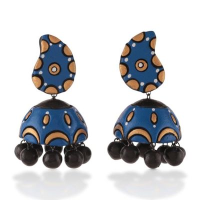 Alternate image for Paisley-Inspired Blue and Golden Ceramic Dangle Earrings Paisley Sky