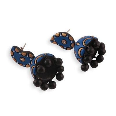 Alternate image for Paisley-Inspired Blue and Golden Ceramic Dangle Earrings Paisley Sky