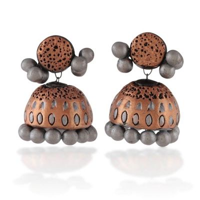 Alternate image for Bollywood-Inspired Copper and Silver Ceramic Dangle Earrings Royal Ambience