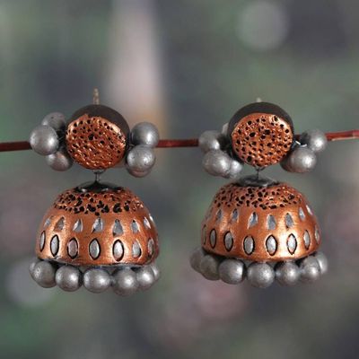 Alternate image for Bollywood-Inspired Copper and Silver Ceramic Dangle Earrings Royal Ambience
