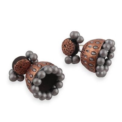 Alternate image for Bollywood-Inspired Copper and Silver Ceramic Dangle Earrings Royal Ambience