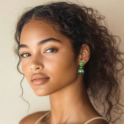 Alternate image for Floral Hand-Painted Green and Yellow Ceramic Dangle Earrings Green of Garden