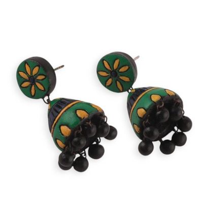 Alternate image for Floral Hand-Painted Green and Yellow Ceramic Dangle Earrings Green of Garden