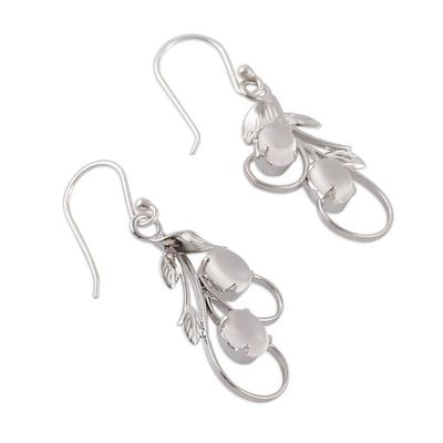 Alternate image for Moonstone Silver Dangle Earrings with Leaf Nature Motif Luminous Leaves