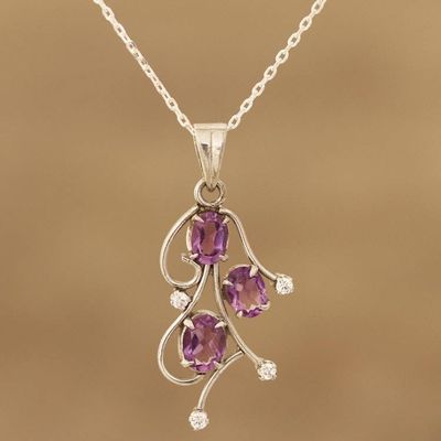 Primary image for Amethyst and Sterling Silver Flourish Pendant Necklace Dainty Flourish