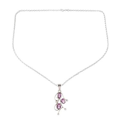 Alternate image for Amethyst and Sterling Silver Flourish Pendant Necklace Dainty Flourish