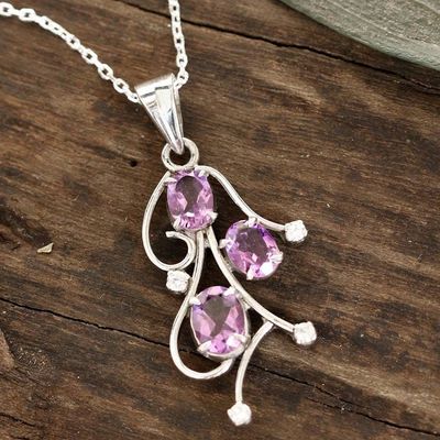 Alternate image for Amethyst and Sterling Silver Flourish Pendant Necklace Dainty Flourish