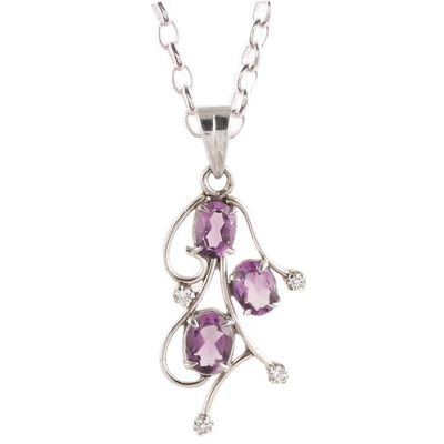 Alternate image for Amethyst and Sterling Silver Flourish Pendant Necklace Dainty Flourish