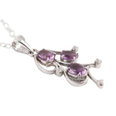 Alternate image for Amethyst and Sterling Silver Flourish Pendant Necklace Dainty Flourish