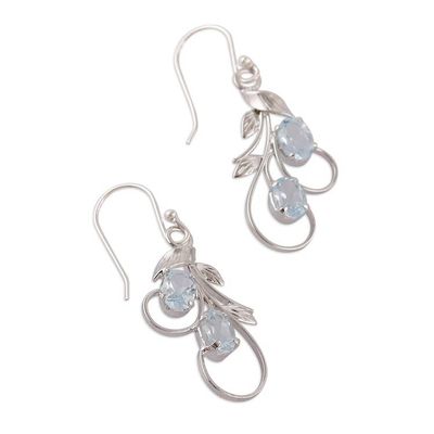 Alternate image for Leaf Tendril-Themed Silver Earrings with Blue Topaz Stones Soothing Leaves