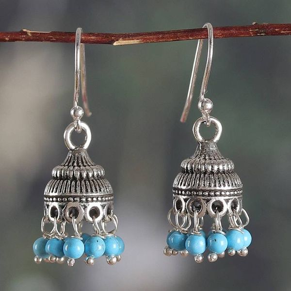 Alternate image for Folk Art-Themed Reconstituted Turquoise Chandelier Earrings Gems of Heritage