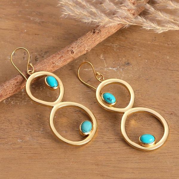 Alternate image for Infinity-Shaped Brass and Recon Turquoise Dangle Earrings Infinity Loop
