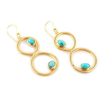 Alternate image for Infinity-Shaped Brass and Recon Turquoise Dangle Earrings Infinity Loop
