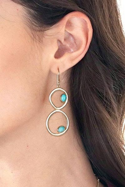 Alternate image for Infinity-Shaped Brass and Recon Turquoise Dangle Earrings Infinity Loop