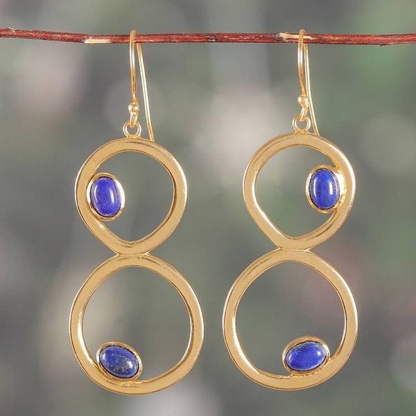 Alternate image for Modern Brass and Lapis Lazuli Dangle Earrings from India Royal Infinity