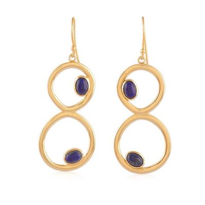 Alternate image for Modern Brass and Lapis Lazuli Dangle Earrings from India Royal Infinity