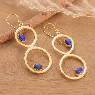 Alternate image for Modern Brass and Lapis Lazuli Dangle Earrings from India Royal Infinity