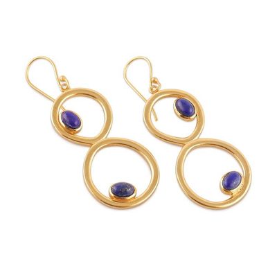 Alternate image for Modern Brass and Lapis Lazuli Dangle Earrings from India Royal Infinity