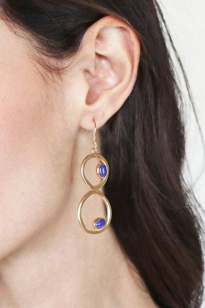 Alternate image for Modern Brass and Lapis Lazuli Dangle Earrings from India Royal Infinity