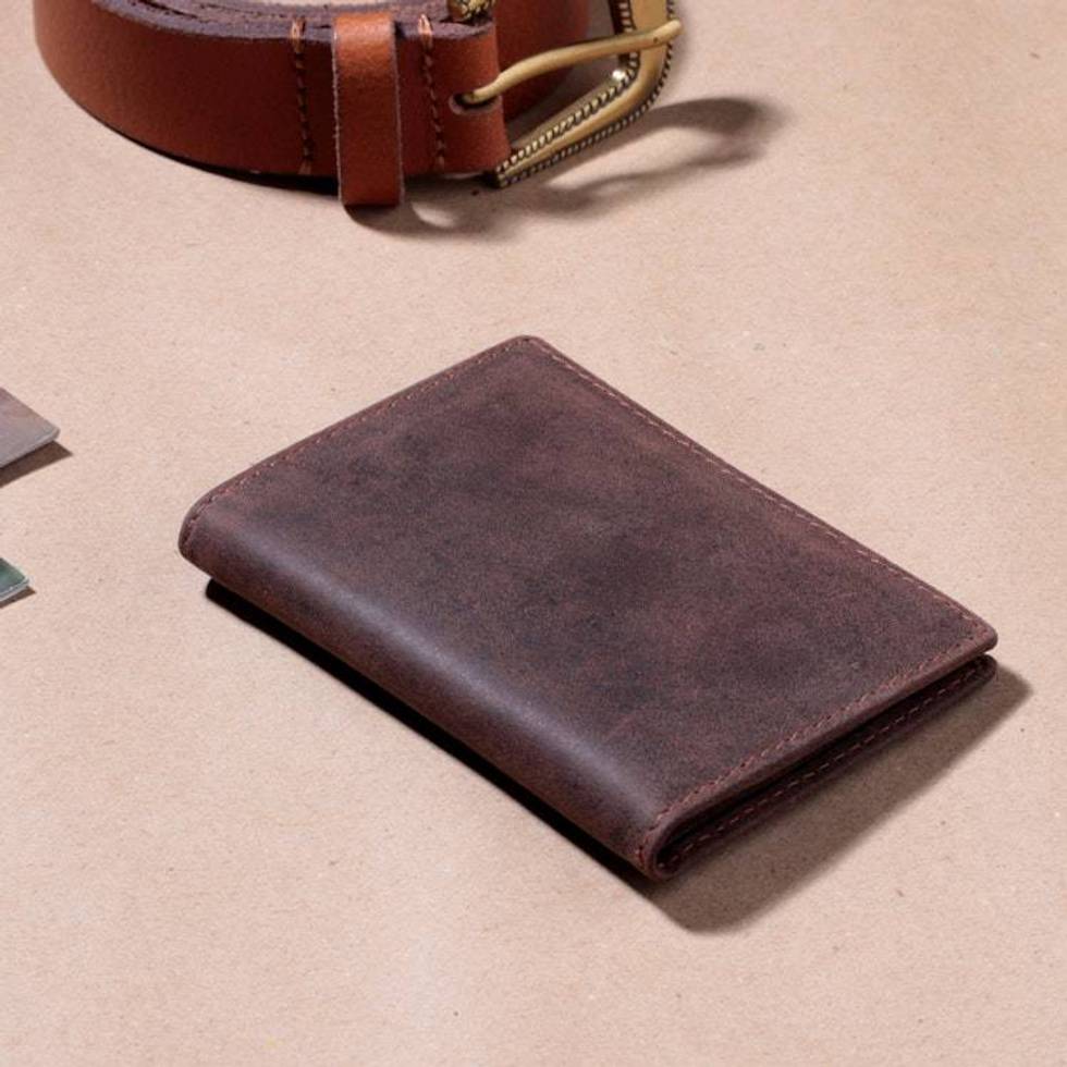 Classic Solid Brown 100 Leather Bi-Fold Wallet for Men 'Espresso Life'