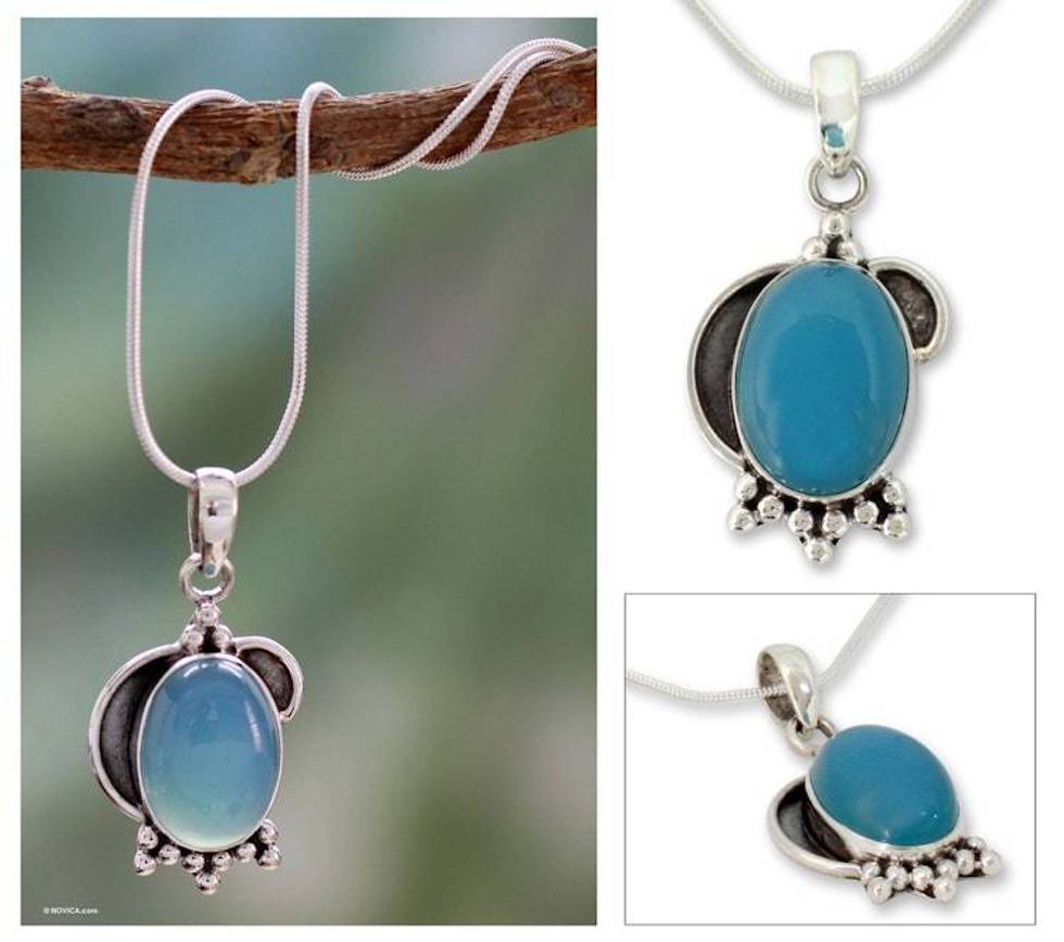 Sterling Silver and Chalcedony Pendant Necklace 'Sky Charm'