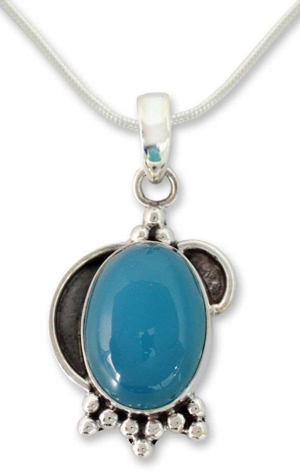 Alternate image for Sterling Silver and Chalcedony Pendant Necklace Sky Charm