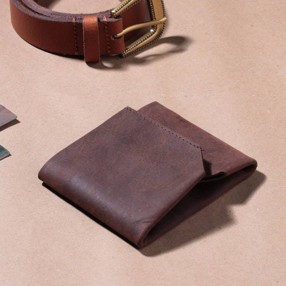 Bohemian-Inspired Mahogany 100 Leather Tri-Fold Wallet 'Mahogany Thoughts'