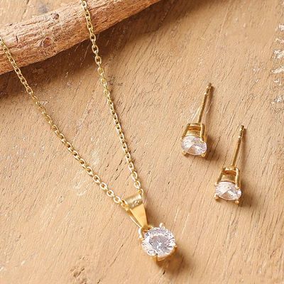 Alternate image for Gold-Plated Cubic Zirconia Pendant Necklace and Earrings Set Timeless Luster