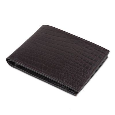 Alternate image for Crocodile-Patterned 100 Leather Bi-Fold Wallet in Brown Wild Opulence
