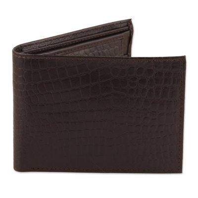 Alternate image for Crocodile-Patterned 100 Leather Bi-Fold Wallet in Brown Wild Opulence