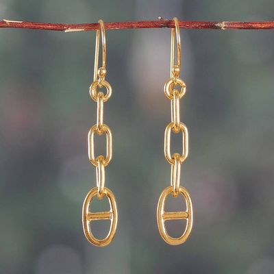 Alternate image for Gold-Plated Modern Link-Shaped Dangle Earrings from India Minimalist Links
