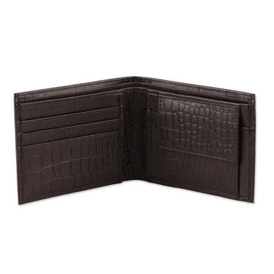 Alternate image for Crocodile-Patterned 100 Leather Bi-Fold Wallet in Brown Wild Opulence