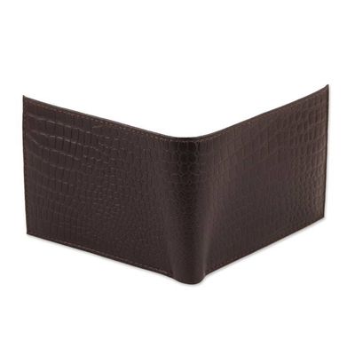 Alternate image for Crocodile-Patterned 100 Leather Bi-Fold Wallet in Brown Wild Opulence