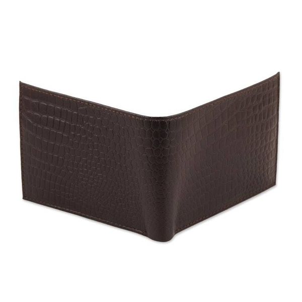 Alternate image for Crocodile-Patterned 100 Leather Bi-Fold Wallet in Brown Wild Opulence