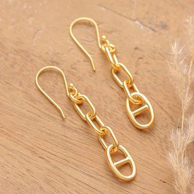 Alternate image for Gold-Plated Modern Link-Shaped Dangle Earrings from India Minimalist Links