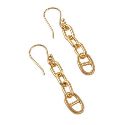 Alternate image for Gold-Plated Modern Link-Shaped Dangle Earrings from India Minimalist Links
