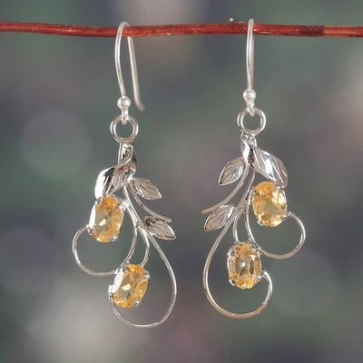 Primary image for Leaf and Tendril-Inspired Citrine Silver Dangle Earrings Bright Leaves