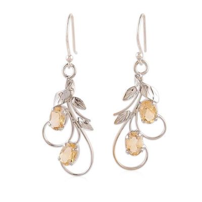 Alternate image for Leaf and Tendril-Inspired Citrine Silver Dangle Earrings Bright Leaves