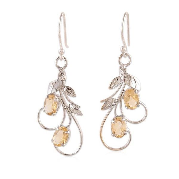 Alternate image for Leaf and Tendril-Inspired Citrine Silver Dangle Earrings Bright Leaves