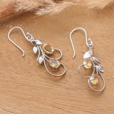 Alternate image for Leaf and Tendril-Inspired Citrine Silver Dangle Earrings Bright Leaves