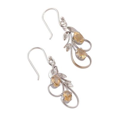 Alternate image for Leaf and Tendril-Inspired Citrine Silver Dangle Earrings Bright Leaves