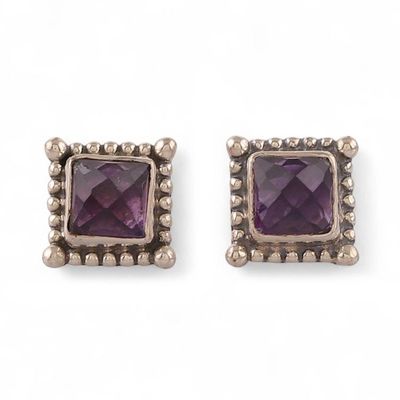 Alternate image for Polished 4-Carat Amethyst and Sterling Silver Stud Earrings Lavender Enchant