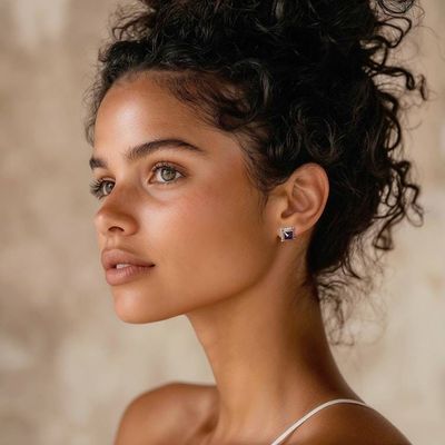 Alternate image for Polished 4-Carat Amethyst and Sterling Silver Stud Earrings Lavender Enchant