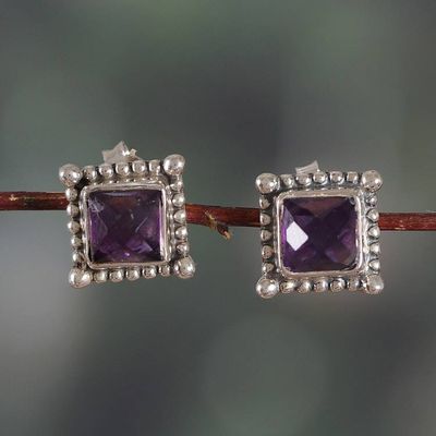 Alternate image for Polished 4-Carat Amethyst and Sterling Silver Stud Earrings Lavender Enchant