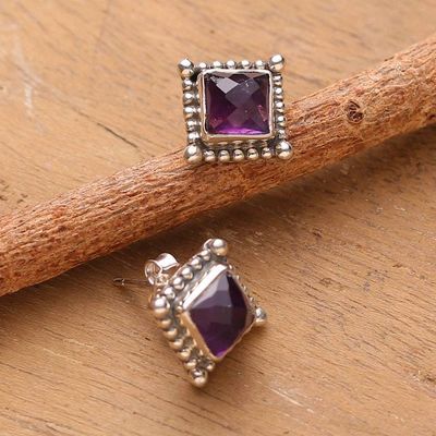Alternate image for Polished 4-Carat Amethyst and Sterling Silver Stud Earrings Lavender Enchant