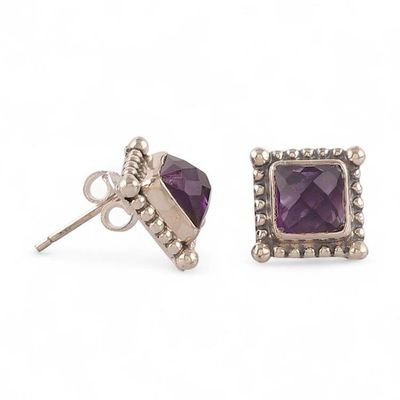 Alternate image for Polished 4-Carat Amethyst and Sterling Silver Stud Earrings Lavender Enchant