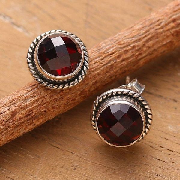 Alternate image for Birthstone Faceted Garnet Stud Earrings with 4-Carat Stones Gracious Red