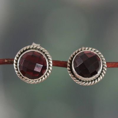 Alternate image for Birthstone Faceted Garnet Stud Earrings with 4-Carat Stones Gracious Red